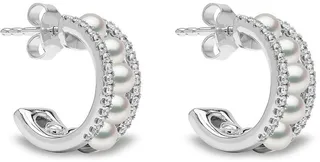 18kt white gold Eclipse Akoya pearl and diamond hoop earrings
