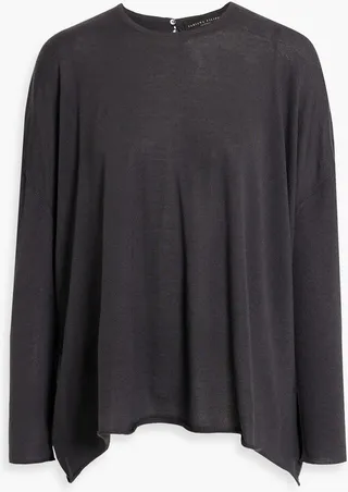 Feather-trimmed cashmere and silk-blend sweater