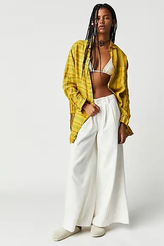 CP Shades Mixed Plaid Linen Double Cloth Top by CP Shades at Free People