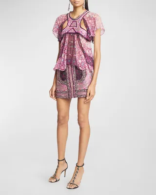 Orna Printed Short Sleeve Embellished Top
