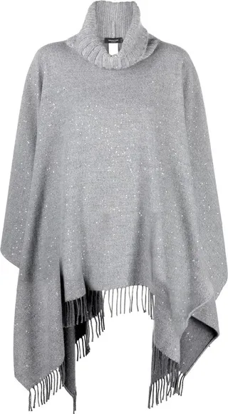 Sequin-Embellished High-Neck Cape