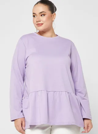 Round Neck Tiered Hem Sweatshirt
