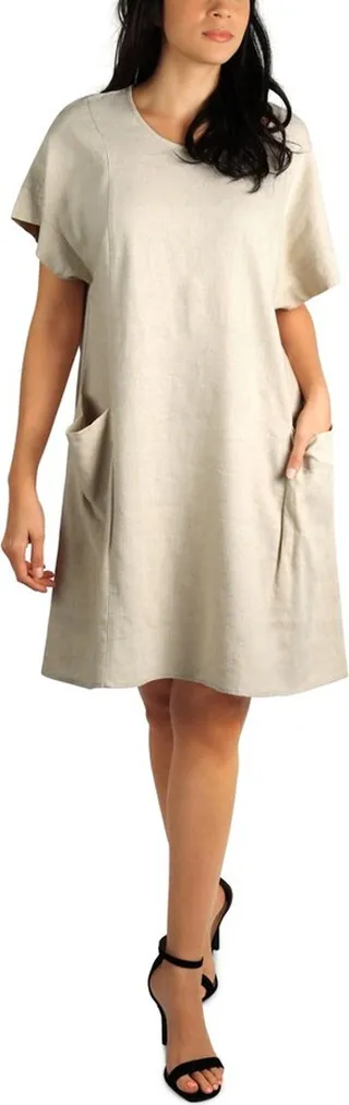 Short Sleeve Denim A Line Dress - L