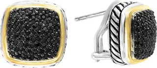 18K Gold & Sterling Silver Pavé Black Diamond Cushion Stud Earrings - 0.84 ctw.