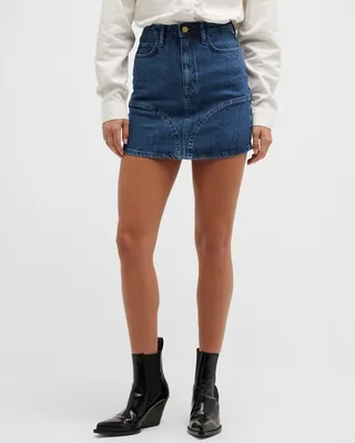 Stirrup Seamed Denim Mini Skirt