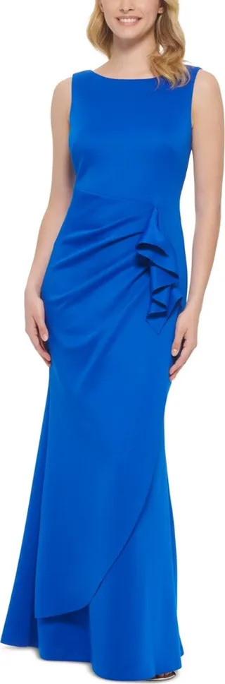 Jessica Howard Women's Solid Ruched V-Back Gown