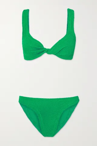 Hunza G - + Net Sustain Juno Twist-front Seersucker Bikini - Green