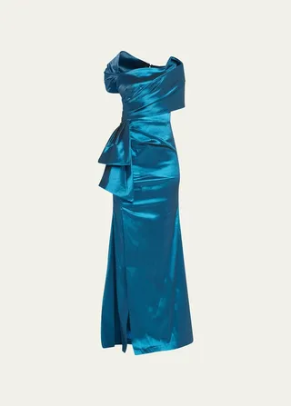 Draped Asymmetric Taffeta Gown