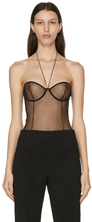 Nensi Dojaka Black Soft Tulle Bodysuit