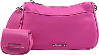 Nylon shoulder bag with metal logo