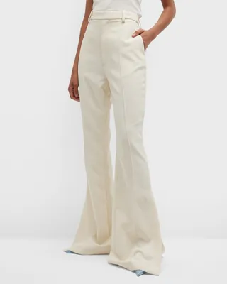 Slit-Hem Flare-Leg Matte Crepe Pants