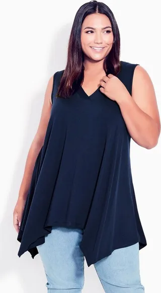 AVENUE | Women's Plus Size V Neck Swing Tank - navy - 16W