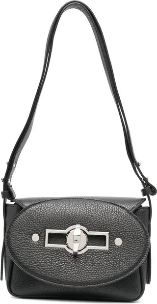 Engraved-Logo Leather Shoulder Bag