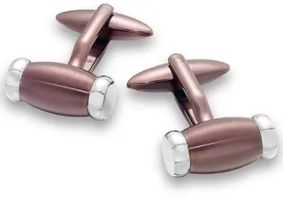 Sutton by Rhona Sutton Men's Stainless Steel Copper and Rhodium Barrel Cuff Links