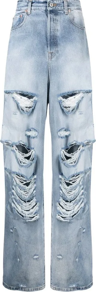 Distressed Wide-Leg Jeans