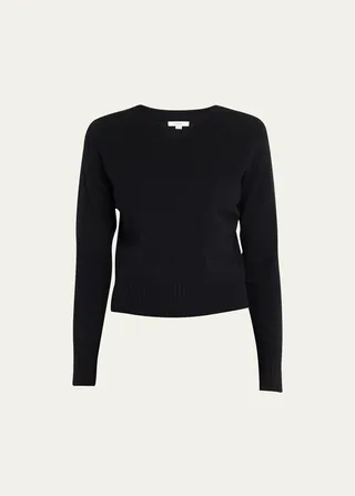 Cropped Wool-Blend V-Neck Pullover Sweater