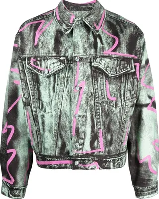 Abstract-Print Denim Jacket