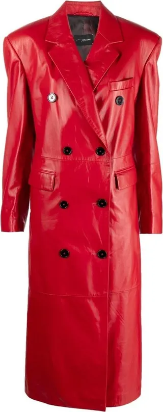 Double-Breasted Leather Trench Coat