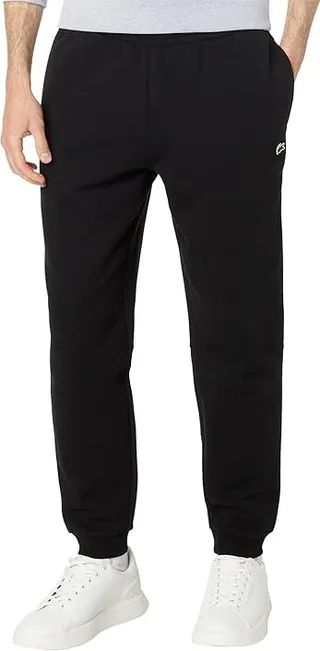 Lacoste Essentials Fleece Sweatpants with Ribbed Ankle Opening (Black) Men's Clothing