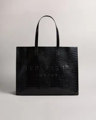 Mock Croc Icon Tote Bag in Black