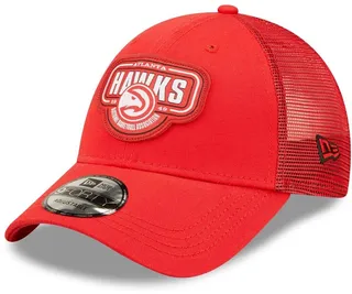 Men's New Era Red Atlanta Hawks Team Logo Patch 9Forty Trucker Snapback Hat
