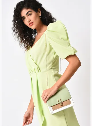 Colour block Sling Bag with Push Lock
