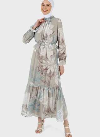 Floral Print Ruffled Dress