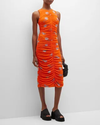 Ruched Floral Midi Dress