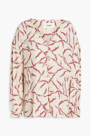 Gathered printed crepe blouse