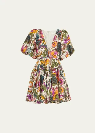 Madeline Puff-Sleeve Printed Mini Dress
