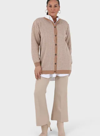 Checked Button Detail Cardigan