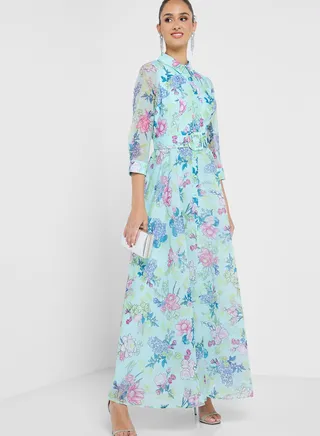 Floral Print Belt Detail Dress