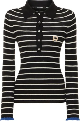 Striped rib knit wool polo shirt