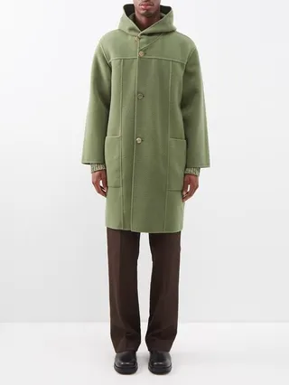 Panelled Hooded Brushed-wool Overcoat