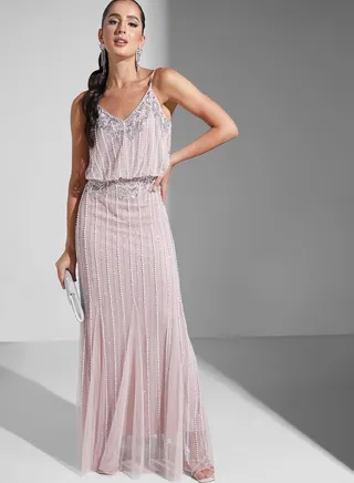 Hadia Ghaleb Embellished Mesh Dress