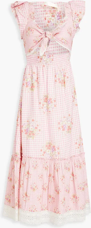 Emeka tie-front printed cotton-seersucker midi dress