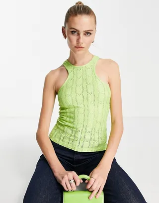 Topshop eyelet tank top in green