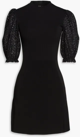 Roxetty broderie anglaise-paneled ribbed-knit mini dress