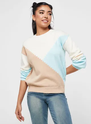 Colorblock Intarsia Sweater
