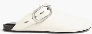 Ansley buckled pebbled-leather slides