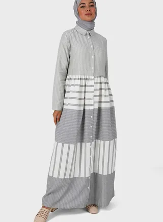 Button Down Color Block Dress
