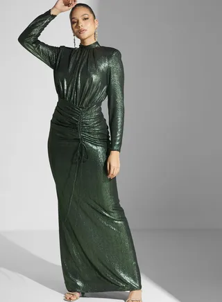 Ruched Waist Shimmer Gown