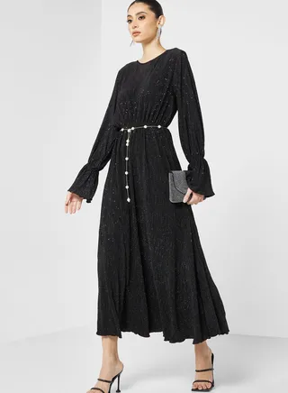 Textured Dress With Belt