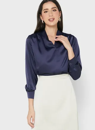 Wrap V Neck Detail Blouse