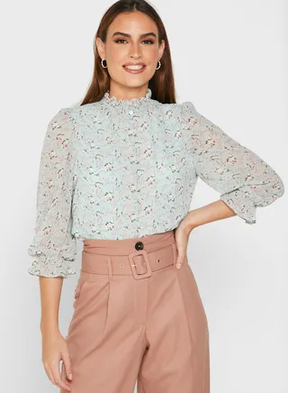 Ditsy Print High Neck Top