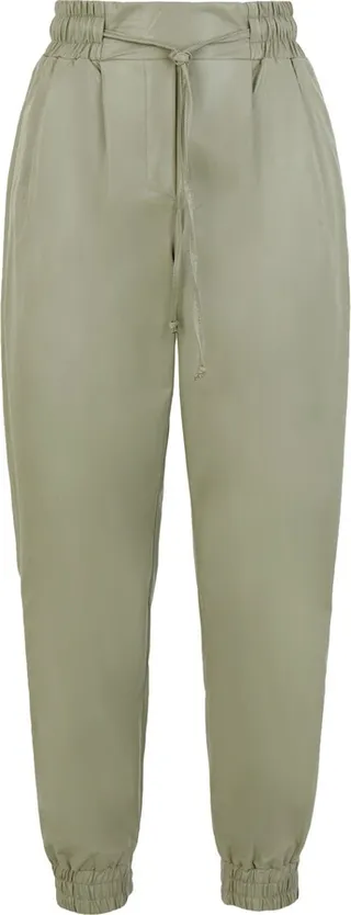 Faux Leather High-waist Jogger Pants Pants Sage Green