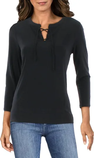 Womens Lace Up Split Hem Tunic Top