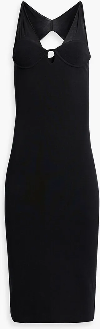 Twist-back cutout ribbed-knit midi dress