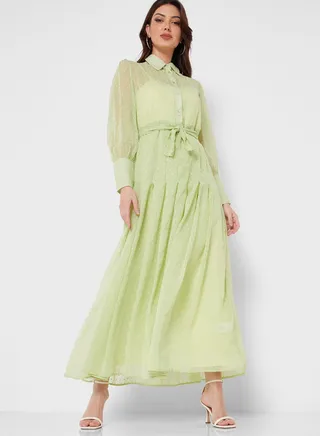 Textured Dress With Belt