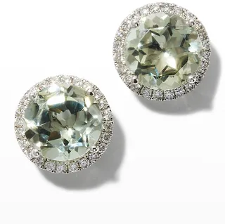 Grace Green Amethyst and Diamond Stud Earrings in White Gold